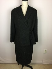 Kasper 14P Womans 2-Piece Tie Waist Blazer Jacket  Pencil Skirt Black Metallic