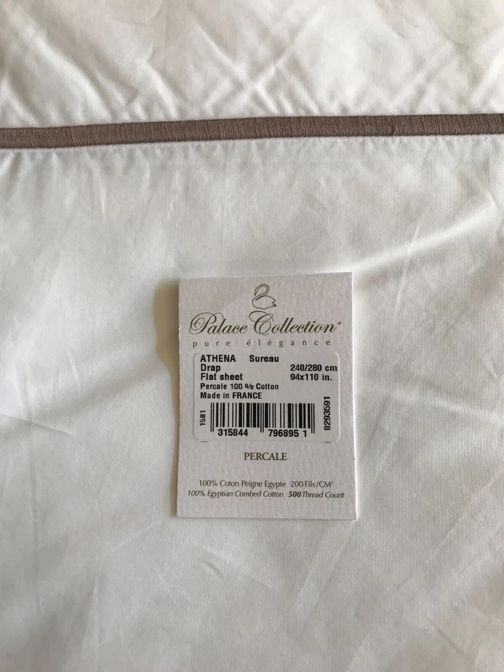 $345 Novo Yves Delorme Athena Branco Queen Lençol Plano Sureau Listras Marrom França - Imagem 2 de 4