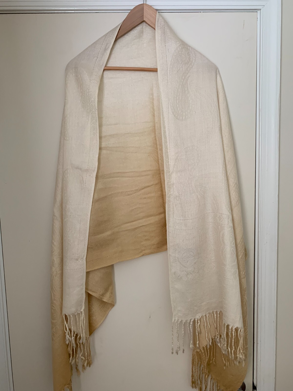 Original Large Ivory Pashmina 100% Cashmere 26" x… - image 3