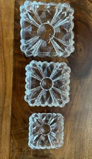 Lot of 3 nesting Stacking  Square Glass Ash Trays 4.5" - 4" - 3"
