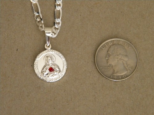 Lady's 20in Figaro Chain & Double Face Charm Set Silver Plated Virgin Mary New - Picture 4 of 5