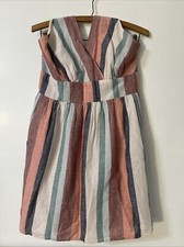 American Eagle MultiColored Stripe Serape Halter Mini Dress Sundress Linen M