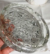 Vintage Clear Glass Ashtray With Intricate Starburst Pattern Trinket Tray