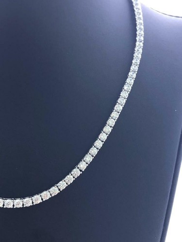 Platinum Sterling Silver Round White Sapphire Classic 3mm Tennis Necklace 20" L - Picture 3 of 8