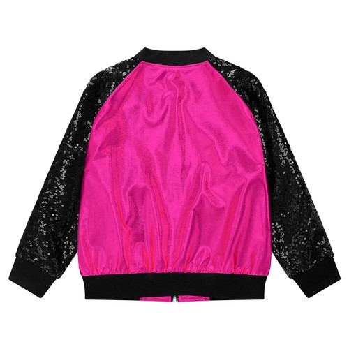 Kids Shiny Sequins Jacket Long Sleeve V Stand Collar Bronzing Outerwear Coats - Picture 31 of 74