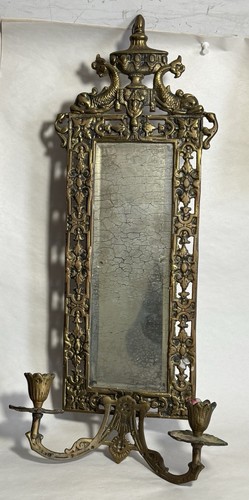 Antique ITALIAN Cast BRASS WALL SCONCE 2 Dolphins Mirror 2 Arm Candleholder - Picture 22 of 23