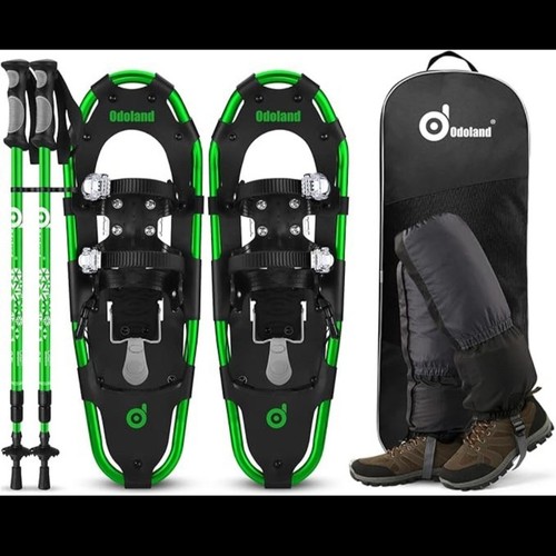Odoland 25" Schneeschuhe + Trekkingstöcke Set für Herren/Damen - schwarz olivgrün - Bild 1 von 15