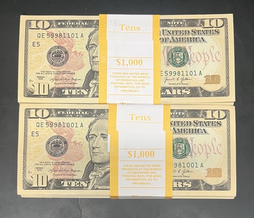BEP Strap of 100 Uncirculated 2021 $10 Ten Dollar Bills In Sequential Order