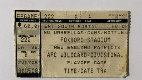 2001 „TUCK RULE“ „SNOW BOWL“ AFC PLAYOFF TICKET RAIDERS @ PATRIOTS TOM BRADY