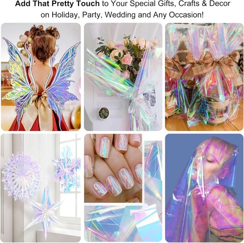 66 Ft Iridescent Cellophane Wrap Roll (17'' Wide X 66' Long) Transparent Iridesc - Picture 1 of 7