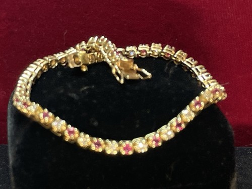 14K GOLD RUBY & DIAMOND BRACELET 12.3 grs HIGH END NATURAL GEMSTONES 7.25 L - Picture 17 of 24