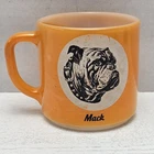Vintage Mack Truck Bulldog Mug Cup Federal Milk Glass Orange Advertising READ