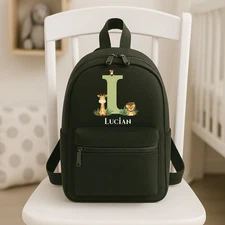 Personalised Jungle Initial Green Backpack