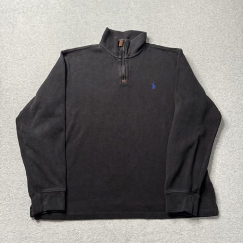 Polo Ralph Lauren Sweater Mens Medium Black Cotton Knit 1/4 Zip Preppy Old Money