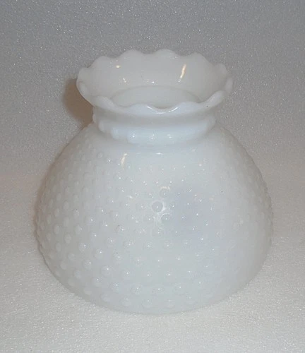 50% OFF SALE  Vtg Milk Glass Hurricane Student Lamp Shade Hobnail Ruffled 8”