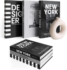 Designer Books Decor Set of 3 Decorative Books for Home Decor Aesthetic Black & 