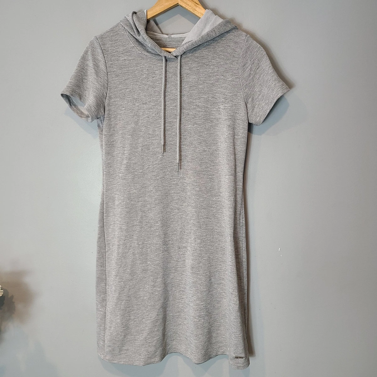 calvin klein hoodie dress short sleeve Calvin Klein Women's Size XL Mustard Short Sleeves Dress Hoodie Elastic  Casual