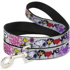 Dog Leash 6-FEET Peanuts Snoopy and Woodstock Graffiti Collage White/Multi Color