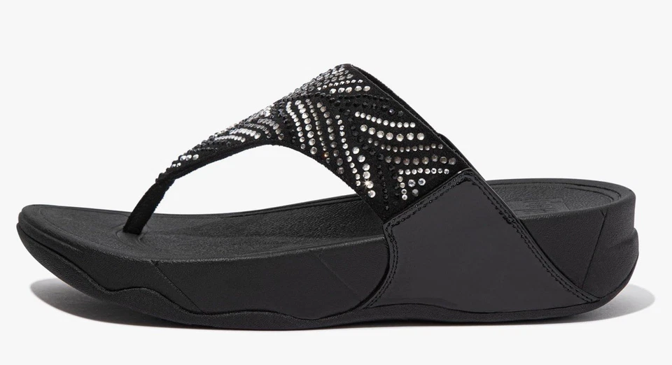 FitFlop Womens Black Sandal Lulu Crystal Feather NEW WIDER fitting Sz 7 - Image 4 of 4