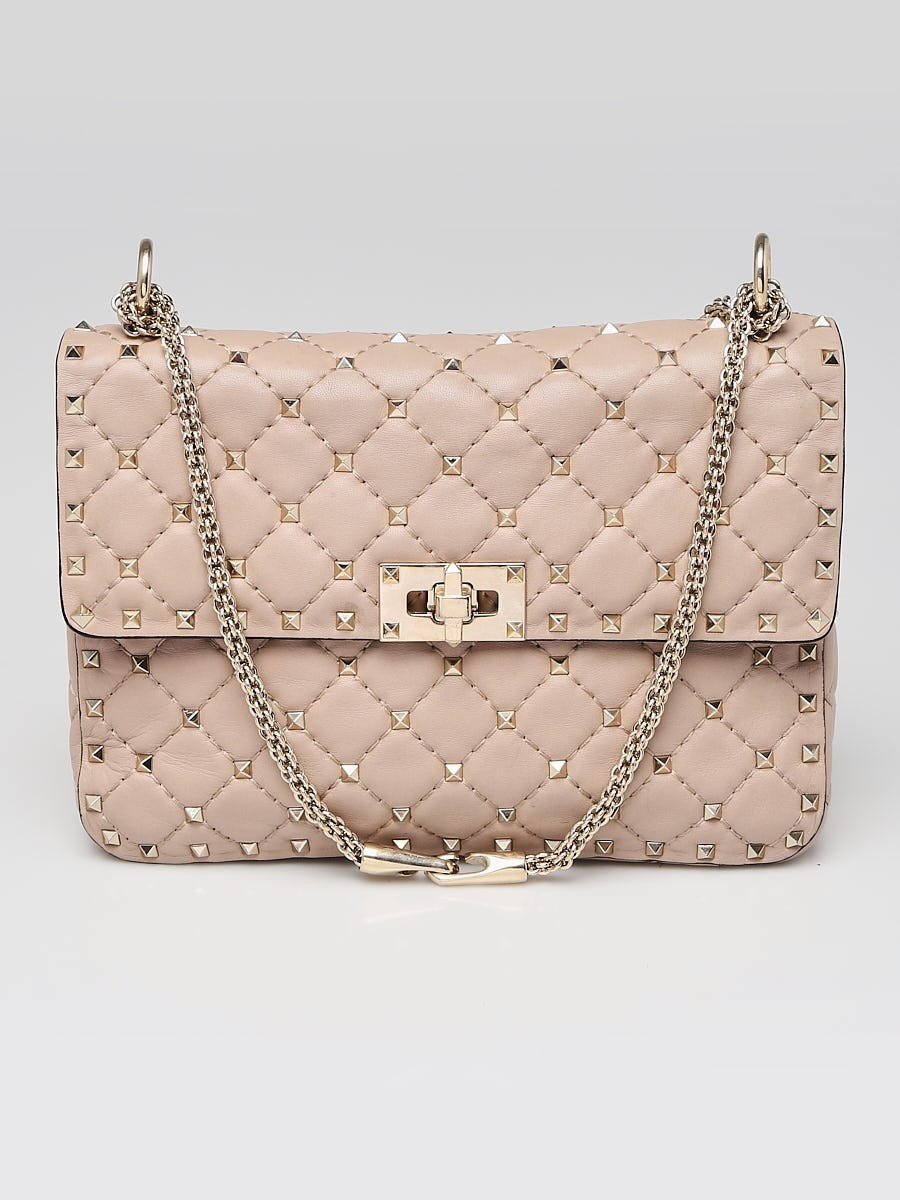Valentino Beige Quilted Nappa Leather Rockstud Spike Small