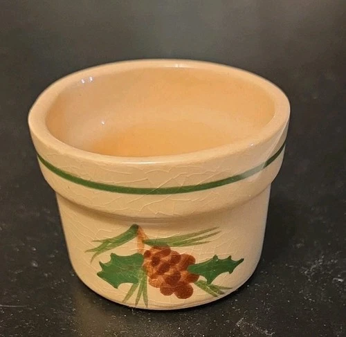 Alpine Pottery Roseville Ohio Small Crock Christmas Holly Hand Painted 1999