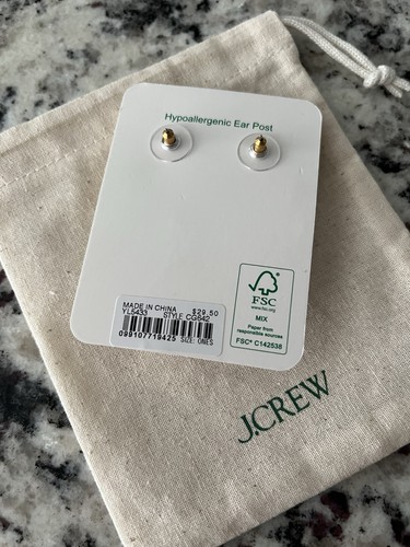 J.Crew NWT Shiny Matte Gold Sculptural Link Earrings With Jewelry Bag - Picture 4 of 4
