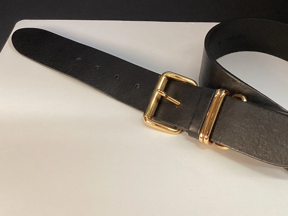 Negro “B-Low The Belt” 1.5” W Cuero Italiano Doble Hebilla Cinturón Talla M 31”  Foto 4 de 4