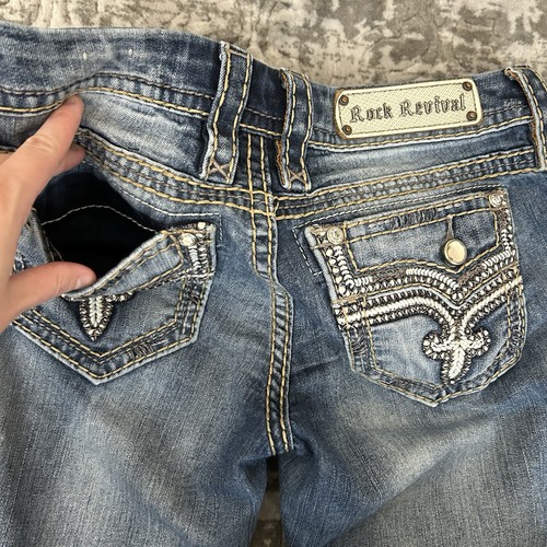 Rock Revival Betty Women Straight Denim Jeans Embellished Rhinestones Size 28 - Picture 9 of 13