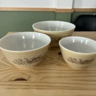 Vtg PYREX Forest Fancies Mushroom 3pc Nesting Mixing Bowl Set 401/402/403 EUC