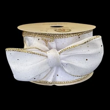 White & Gold Glitter Wired Ribbon 2.5" x 18 Ft By My Texas House