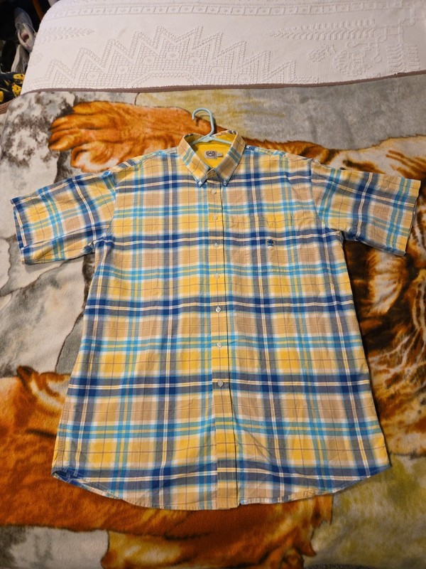 Mens Cinch Button Down Blue Yellow Plaid Shirt short Sleeve Relaxed Fit XXL