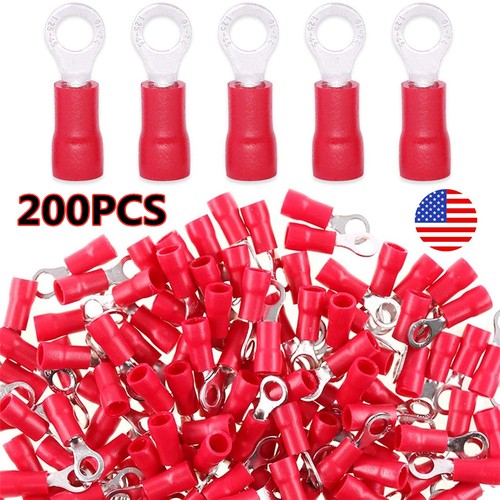 50-500PCS Ring Terminal Connector Red 22-18 GA AWG Gauge Crimp Wire Car Power - Picture 9 of 10