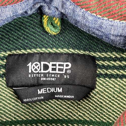 10 Deep Shirt Adult Medium Multicolor Stripe Cotton Blanket Pockets Long Sleeve - Picture 4 of 14