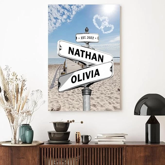 Personalized Name Vintage Street Sign Canvas Poster For Couple Crossroads Gifts - Image 2 of 4