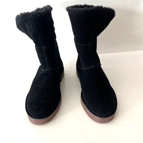 Clarks Boot Size 9.5 Black Suede Leather Fur Cuff Drafty Haze - Picture 4 of 10