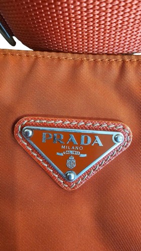 Authentic PRADA Orange Nylon and Leather Large Shoulder Crossbody Bag Purse - Picture 2 of 6