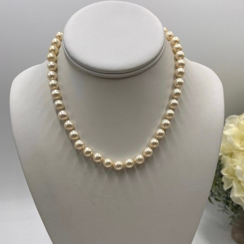 Majorica Vintage Hand Knotted 8mm Round Cream Faux Pearl Single Strand Necklace  - Picture 1 of 11