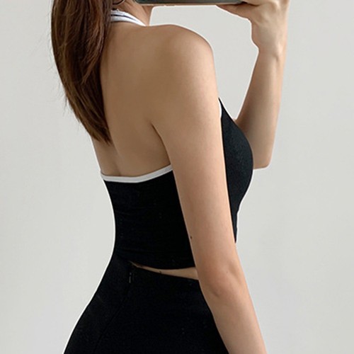 Chaleco deportivo informal de tubo sin espalda con cuello halter para mujer en blanco gris negro - Imagen 9 de 16