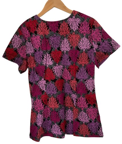 New Landau Pro Flex Womens Nursing Modern Fit Scrub Top Black Red Floral Size XS - Picture 3 of 5