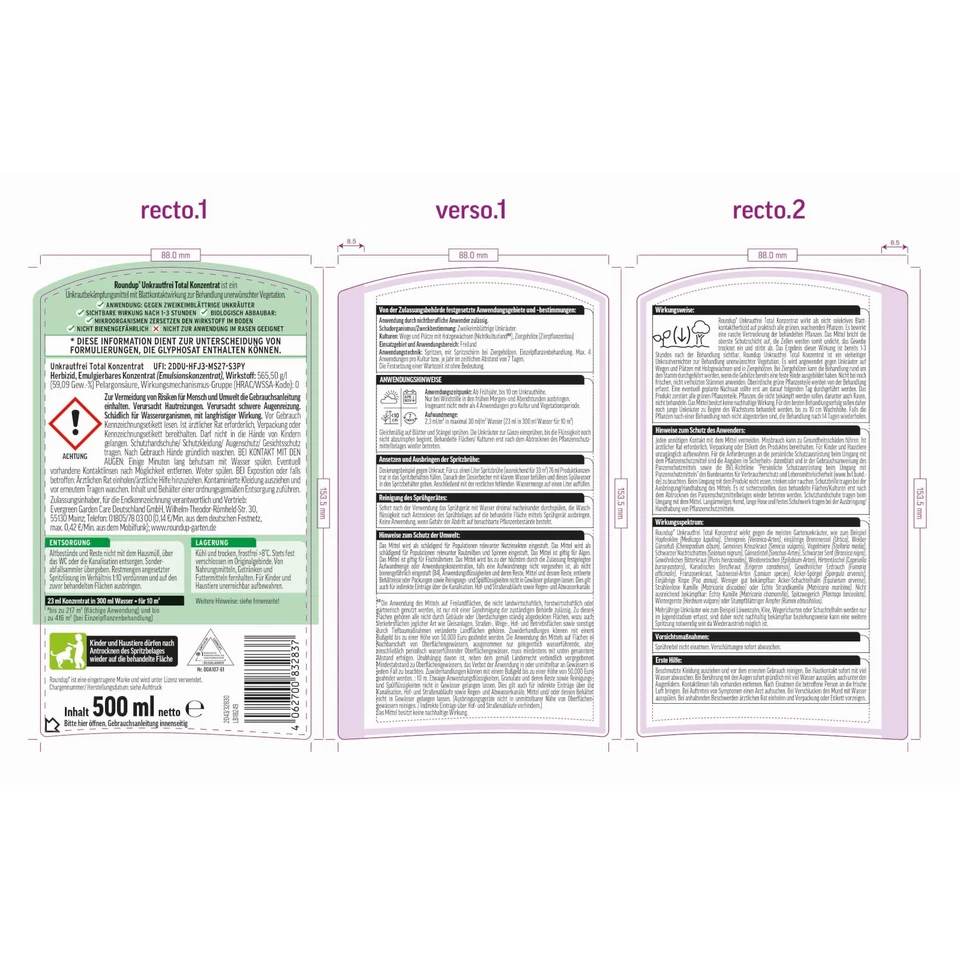 Roundup Unkrautfrei Total Konzentrat 500 ml Unkrautvernichter Unkrautbekämpfung - Bild 3 von 3
