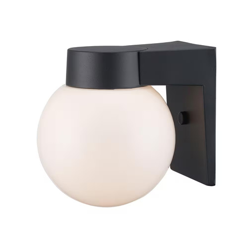 7 in. Black Outdoor Hardwired Wall Lantern Sconce with White Glass 4800 BK - Picture 6 of 8