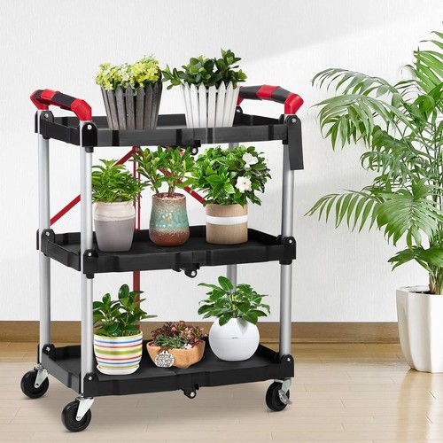 Portable Folding Service Cart, 3 Tier Folding Utility Cart, Collapsible Cart - Picture 6 of 7