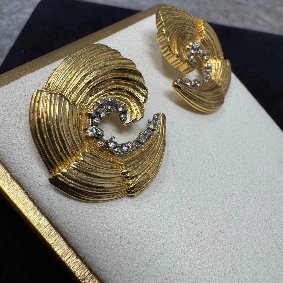 Pendientes De Colección AJA por Anitanja .20ct Topacio Blanco Palma Vid Remolino Tono Dorado Estate Foto 3 de 4