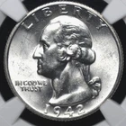 1942 S WASHINGTON QUARTER NGC MS 62 GLASSY SILVER LUSTER AND LOOKS NICE FOR THE