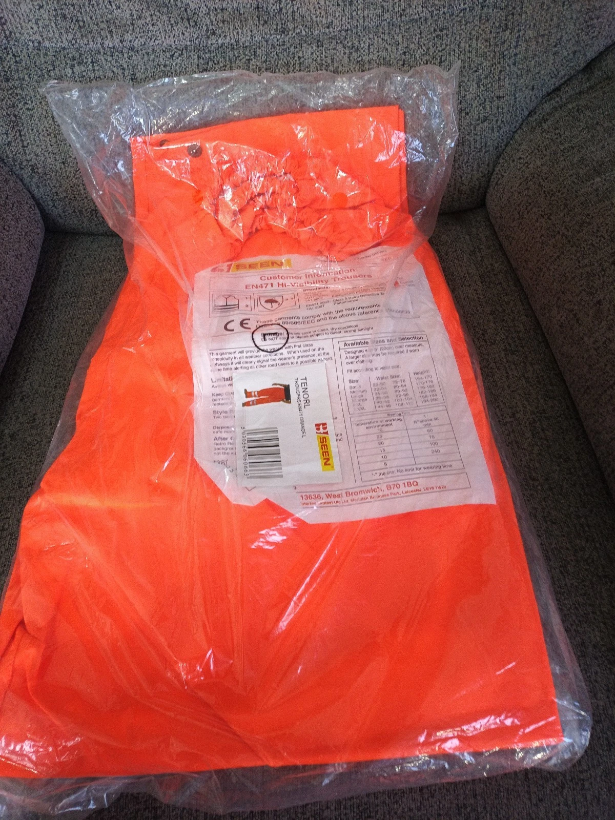 NEW Be Seen High Visibility Reflective Waterproof Trousers Size L Orange X2 Pr