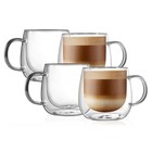 New Listing16oz Double Walled Glass Coffee Mugs(4-pack),Large Clear Coffee Cups with Han.
