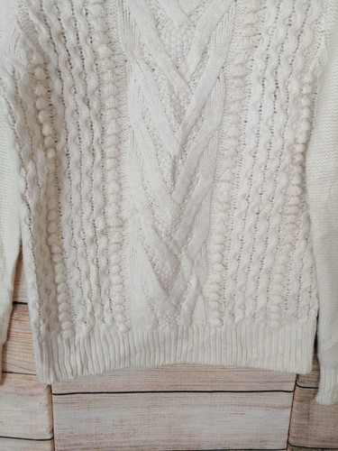 Tommy Hilfiger Womens Cable Knit Jumper Long Sleeve Chunky Size L Beige Cream - Picture 3 of 14