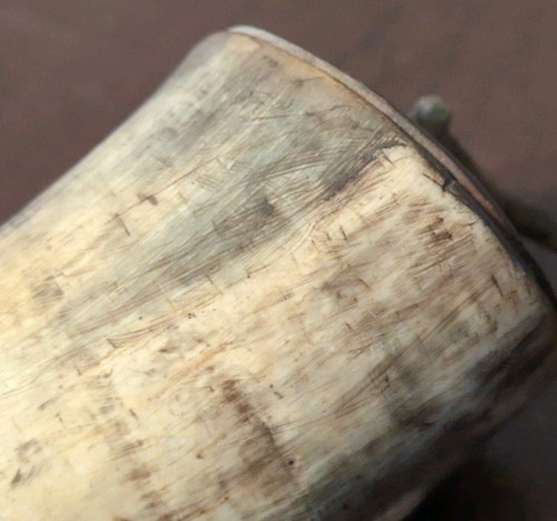 Powder Horn Antique Vintage Hunting Shapesd Wood Cap Carved Horn American - Picture 8 of 10