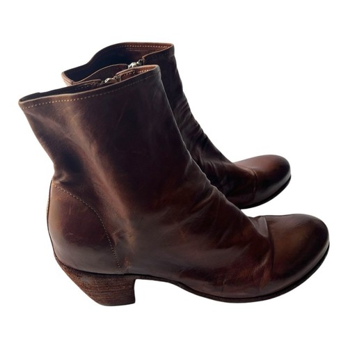 Officine Creative Brown Leather Side Zip Booties Ankle Boots Sz 38 - Picture 6 of 8