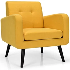 Giantex Mid Century Accent Chair Fabric Armchair Single Sofa w/Wood Legs Yellow